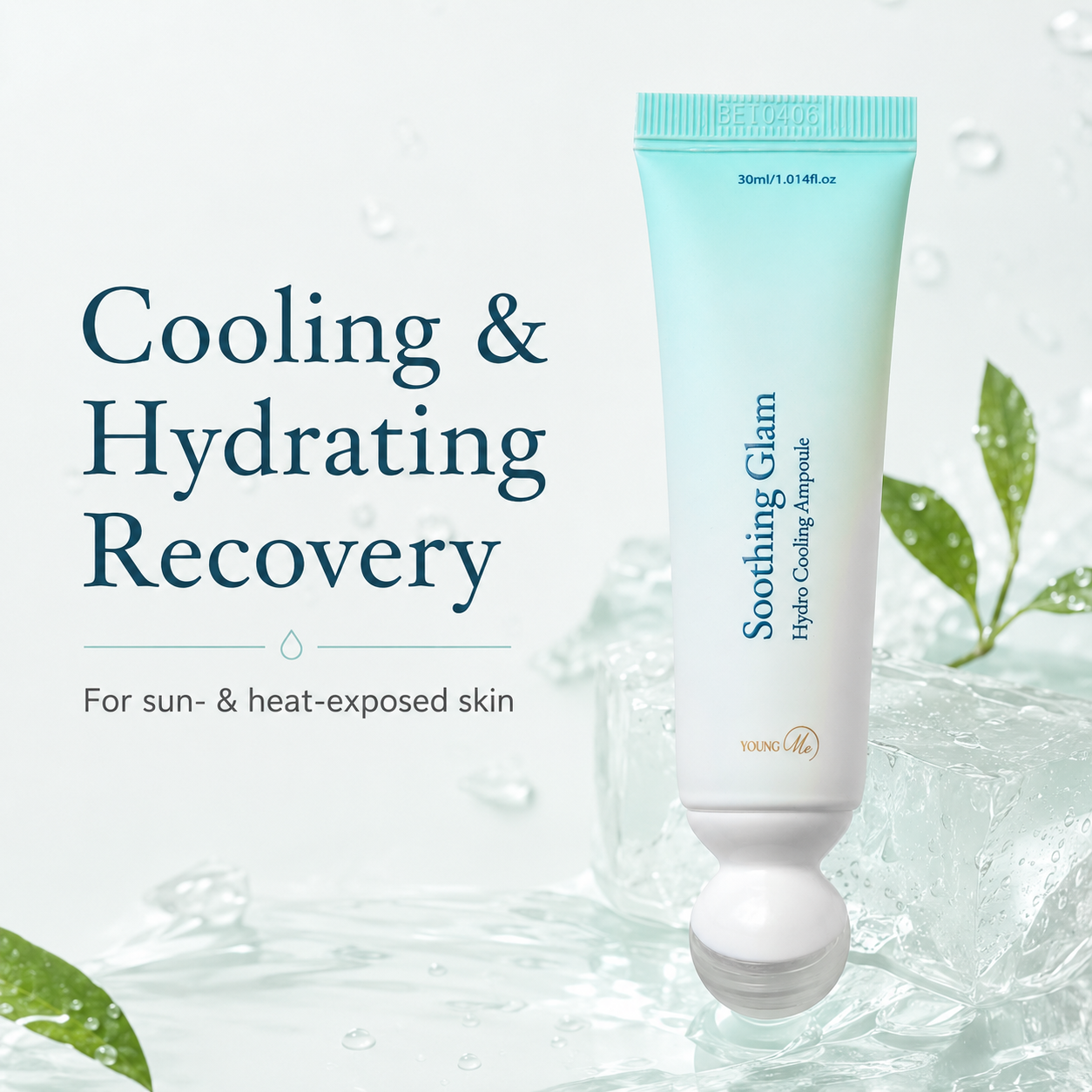 YoungMe Soothing Glam Hydro Cooling Ampoule 30ml | Cooling Metal Roller Applicator | Hydrating & Soothing Korean Skincare