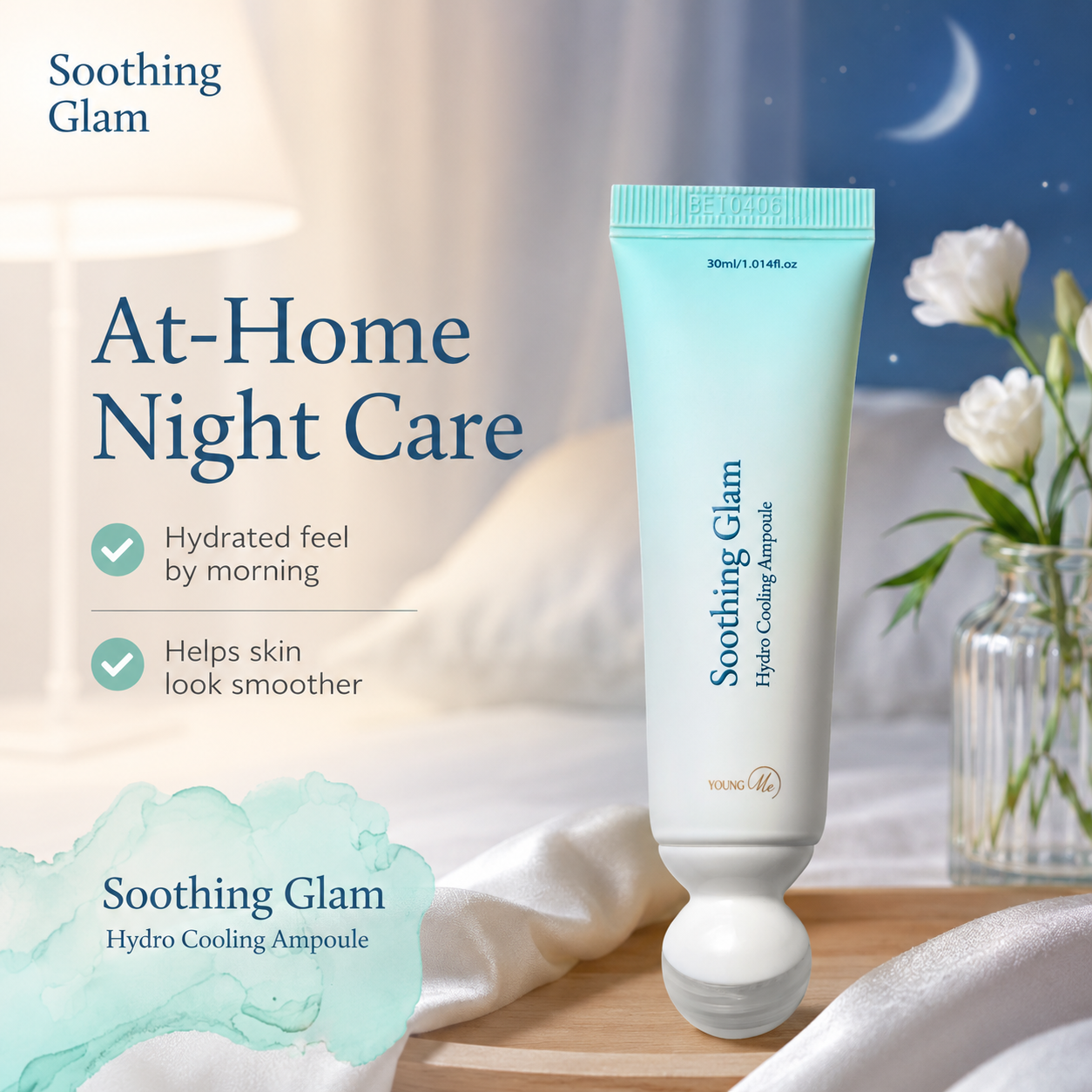 YoungMe Soothing Glam Hydro Cooling Ampoule 30ml | Cooling Metal Roller Applicator | Hydrating & Soothing Korean Skincare