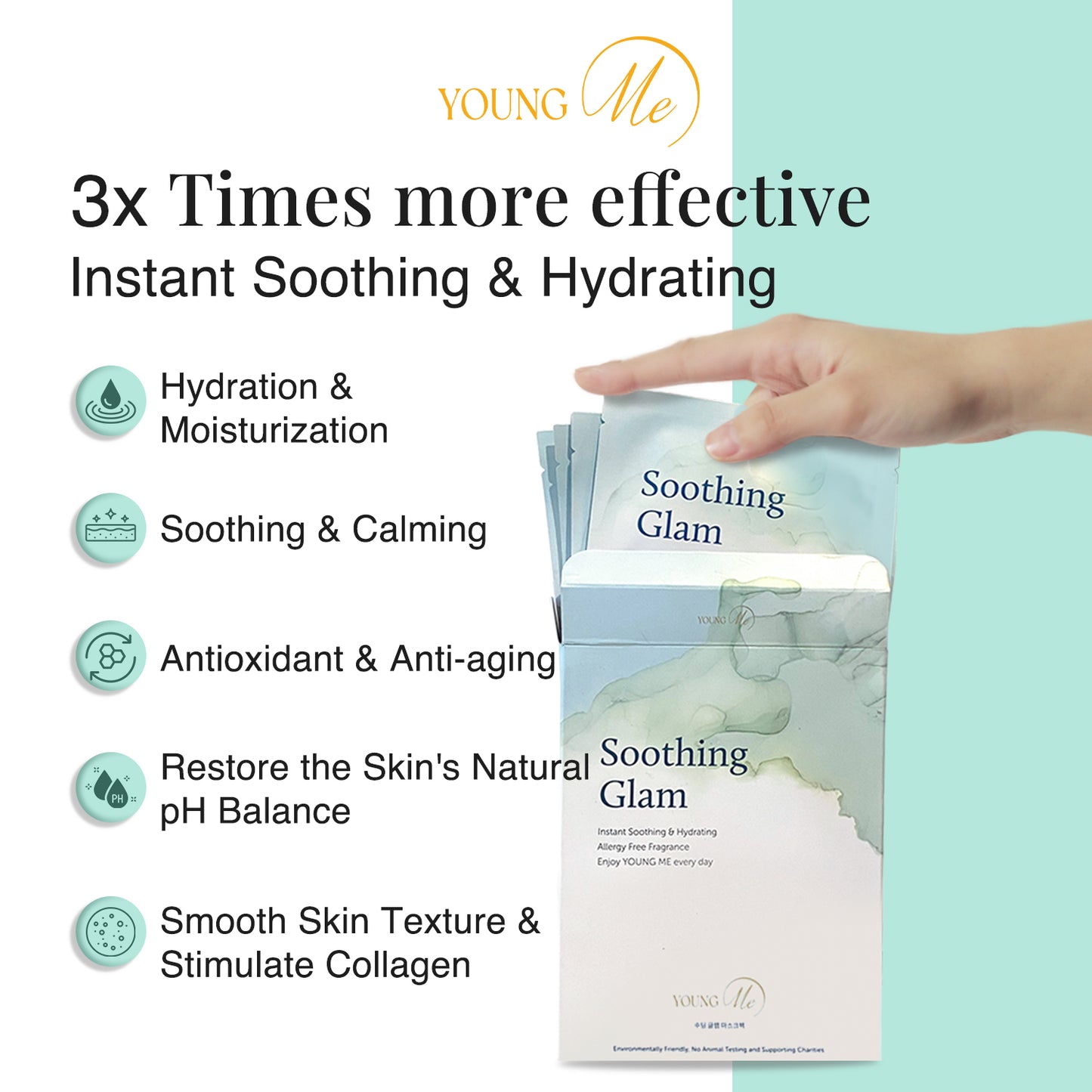 YOUNGME Soothing Glam UVIR Skincare Advanced K-Beauty Sheet Mask - Hydrating, Soothing, and Restoring Hypoallergenic Face Mask for All Skin Types with Aloe Vera and CICA