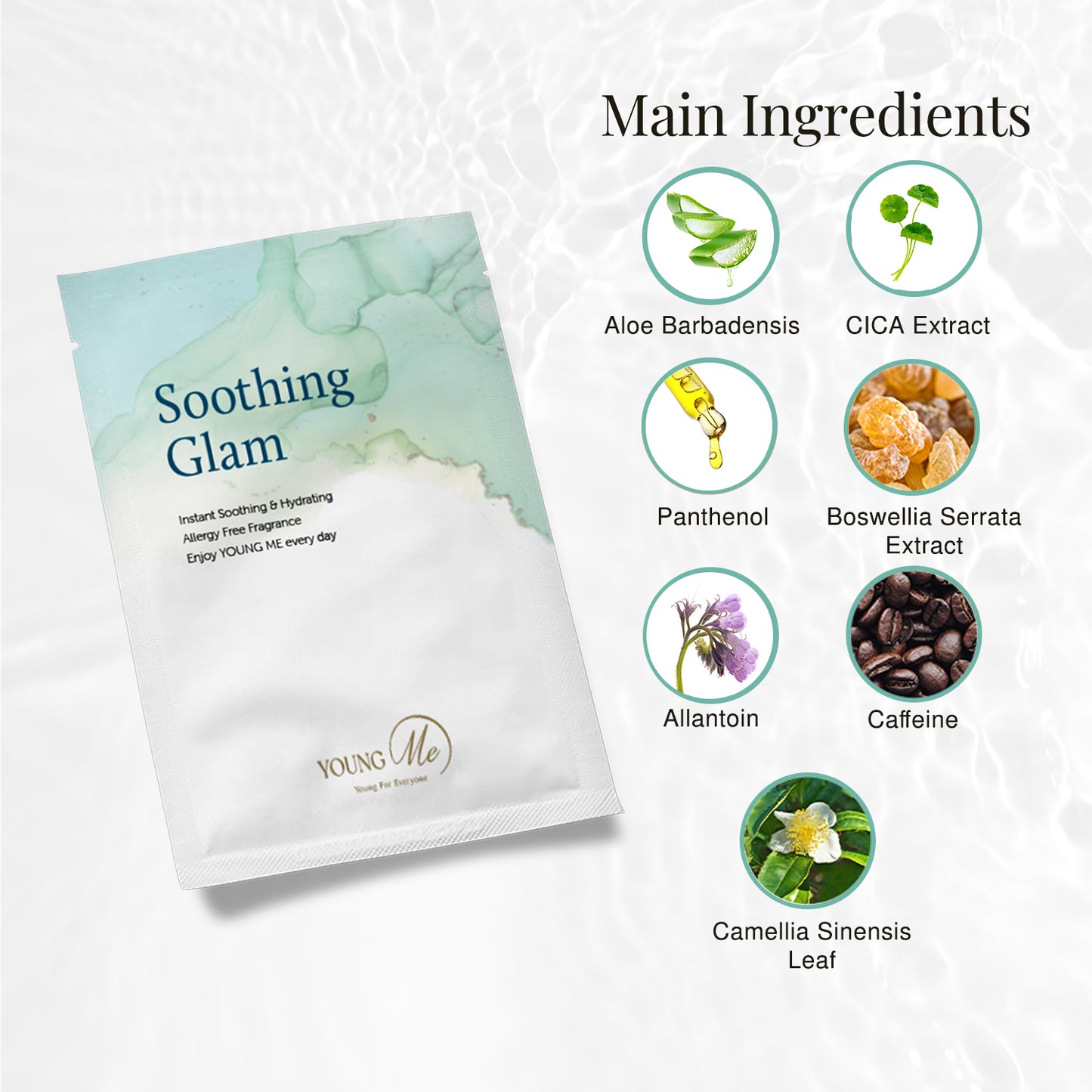 YOUNGME Soothing Glam UVIR Skincare Advanced K-Beauty Sheet Mask - Hydrating, Soothing, and Restoring Hypoallergenic Face Mask for All Skin Types with Aloe Vera and CICA